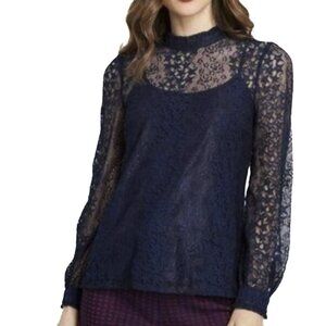 Modcloth Winsome Whims Sheer Lace Long Sleeve Top & Undertank‎ Navy Sz XS - NWOT